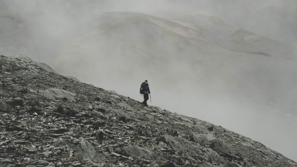 Man hiking on mountain