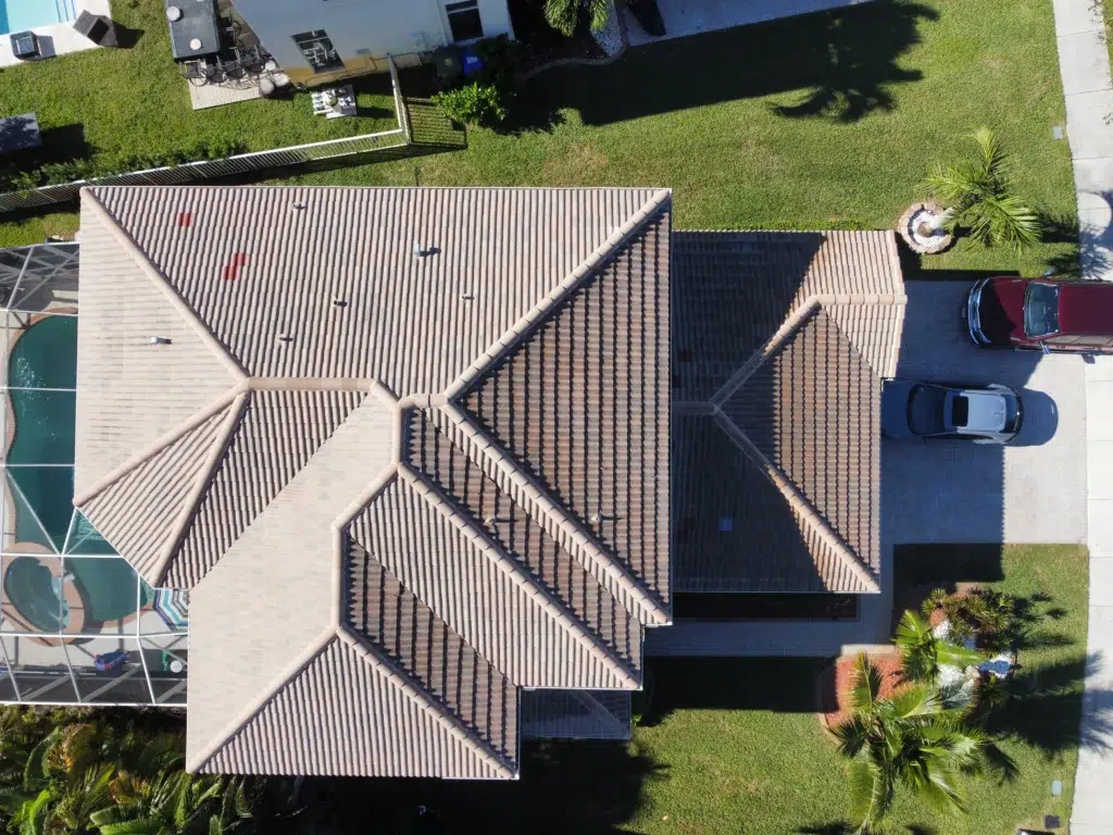 drone shot of a house roof