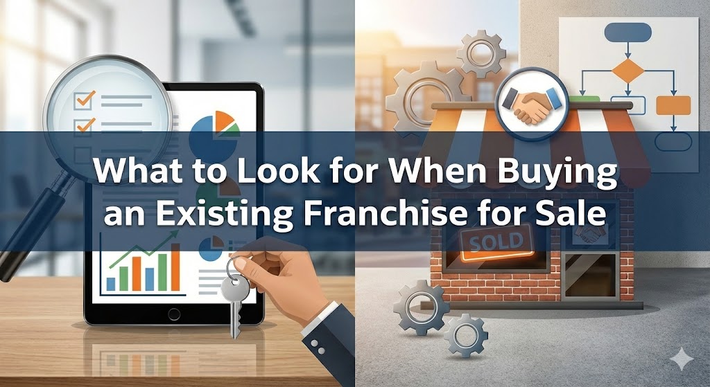 Illustration of business analysis charts, a magnifying glass, and a storefront